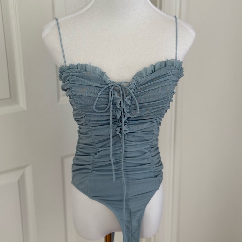 American Threads Blue Ruched Bodysuit